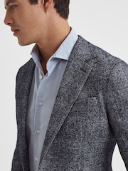 Reiss Navy Lindhurst Slim Fit Single Breasted Check Blazer - Image 4 of 7