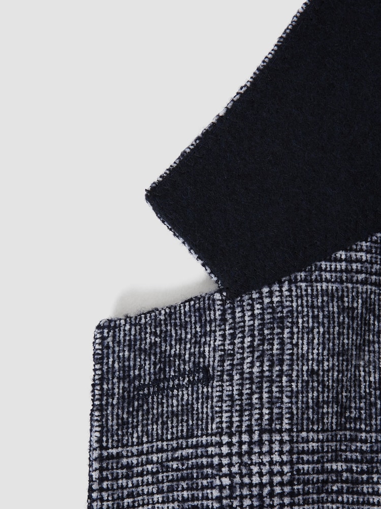 Reiss Navy Lindhurst Slim Fit Single Breasted Check Blazer - Image 7 of 7