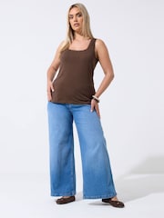 Yours Curve Brown Lace Trim Vest Top - Image 2 of 6