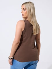 Yours Curve Brown Lace Trim Vest Top - Image 3 of 6