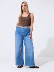 Yours Curve Brown Lace Trim Vest Top - Image 4 of 6