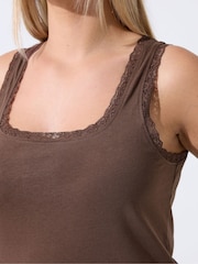 Yours Curve Brown Lace Trim Vest Top - Image 5 of 6