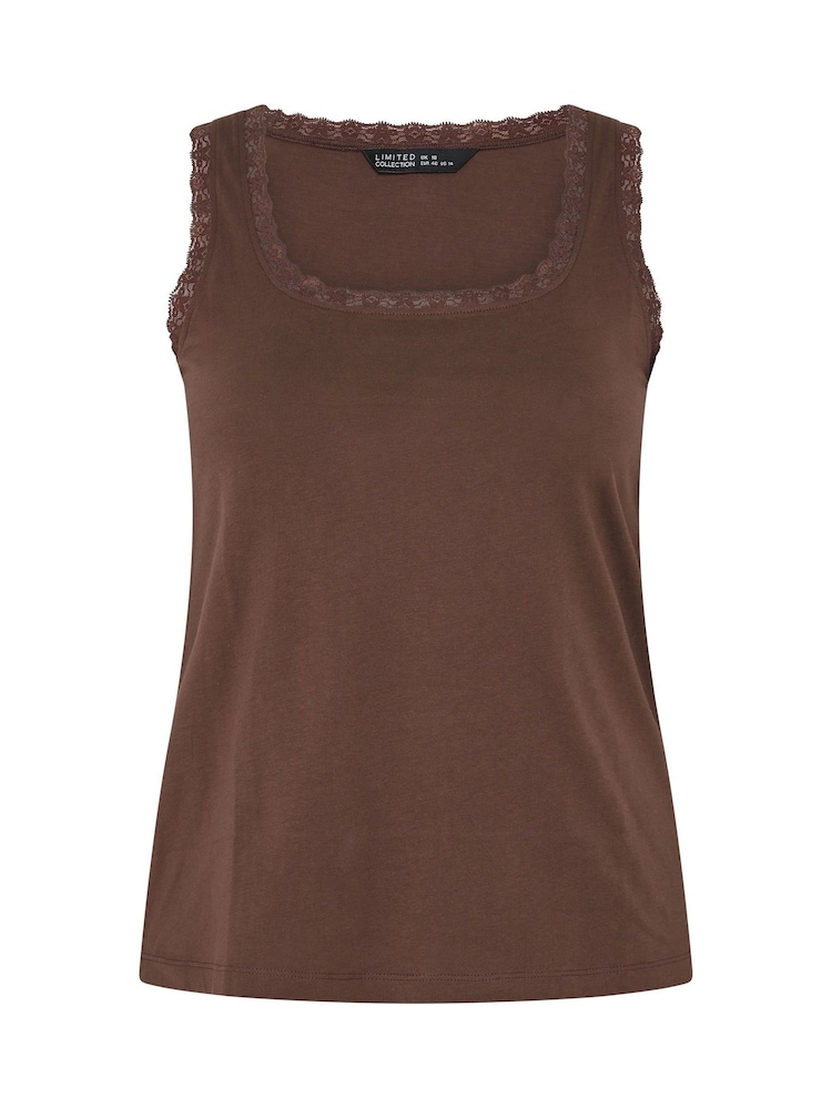 Yours Curve Brown Lace Trim Vest Top - Image 6 of 6