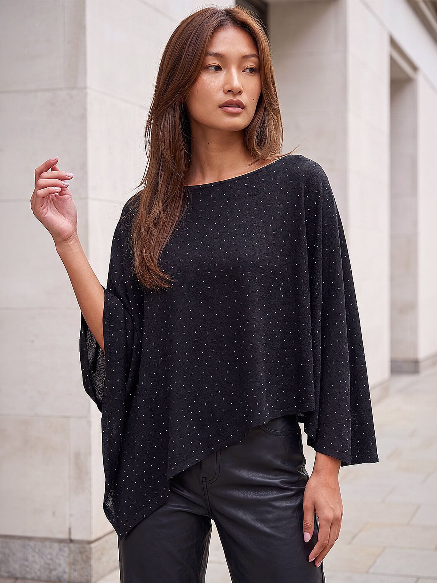 Roman Women's Black Stretch Cape Top In Size 16 - Image 2