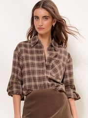 Lipsy Brown Check Oversized Pocket Detail Shirt - Image 1 of 4