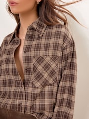 Lipsy Brown Check Oversized Pocket Detail Shirt - Image 2 of 4