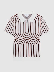 Reiss White/Brown Maycross Junior Half-Zip Striped Polo T-Shirt - Image 2 of 7
