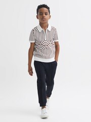 Reiss White/Brown Maycross Junior Half-Zip Striped Polo T-Shirt - Image 3 of 7