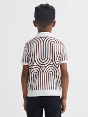 Reiss White/Brown Maycross Junior Half-Zip Striped Polo T-Shirt - Image 5 of 7