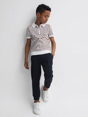 Reiss White/Brown Maycross Junior Half-Zip Striped Polo T-Shirt - Image 6 of 7