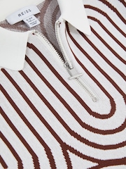 Reiss White/Brown Maycross Junior Half-Zip Striped Polo T-Shirt - Image 7 of 7