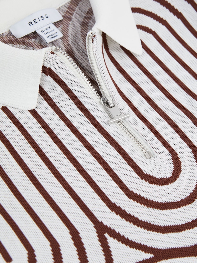 Reiss White/Brown Maycross Junior Half-Zip Striped Polo T-Shirt - Image 7 of 7
