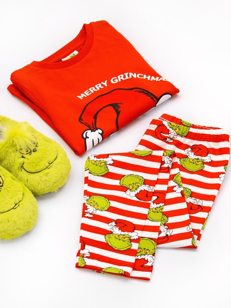 Vanilla Underground Red The Grinch Boys Long Sleeve Long Leg 100% Cotton Pyjamas Christmas Set - Image 2 of 5