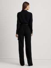 Lauren Ralph Lauren Surplice Georgette Wide Leg Black Jumpsuit - Image 2 of 8