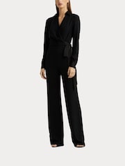 Lauren Ralph Lauren Surplice Georgette Wide Leg Black Jumpsuit - Image 3 of 8