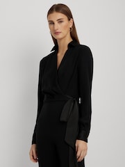 Lauren Ralph Lauren Surplice Georgette Wide Leg Black Jumpsuit - Image 5 of 8