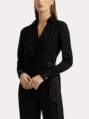 Lauren Ralph Lauren Surplice Georgette Wide Leg Black Jumpsuit - Image 6 of 8