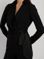 Lauren Ralph Lauren Surplice Georgette Wide Leg Black Jumpsuit - Image 7 of 8