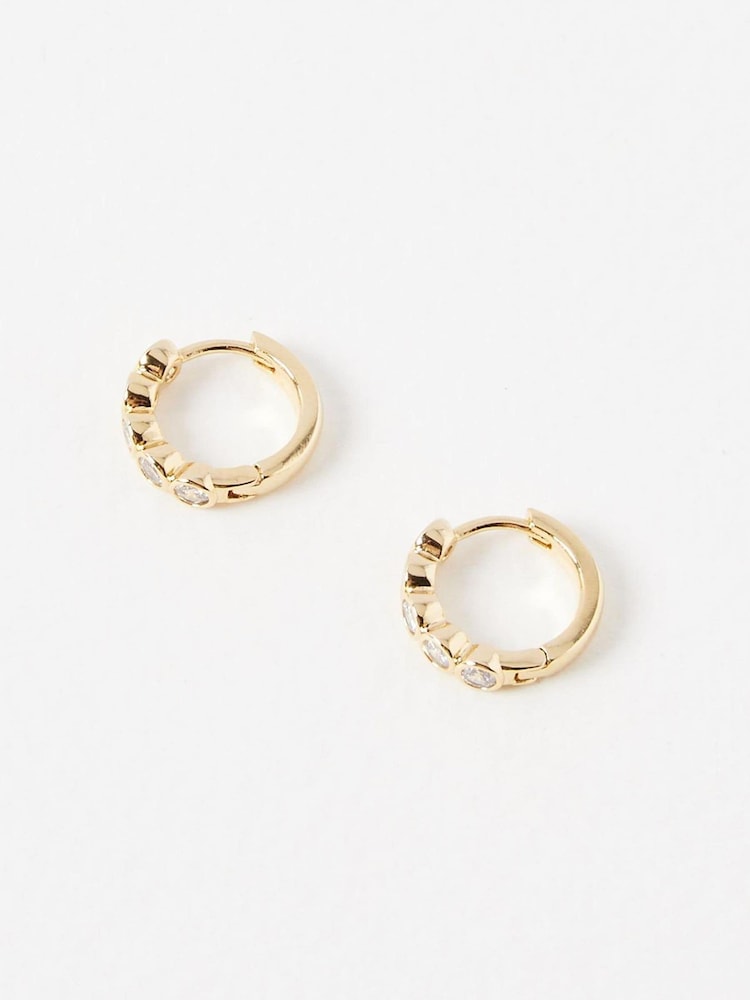 Oliver Bonas Gold Tone Skye Glass Stones Huggie Hoop Earrings - Image 1 of 5