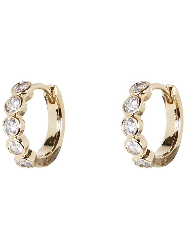 Oliver Bonas Gold Tone Skye Glass Stones Huggie Hoop Earrings - Image 2 of 5