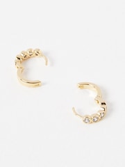 Oliver Bonas Gold Tone Skye Glass Stones Huggie Hoop Earrings - Image 3 of 5