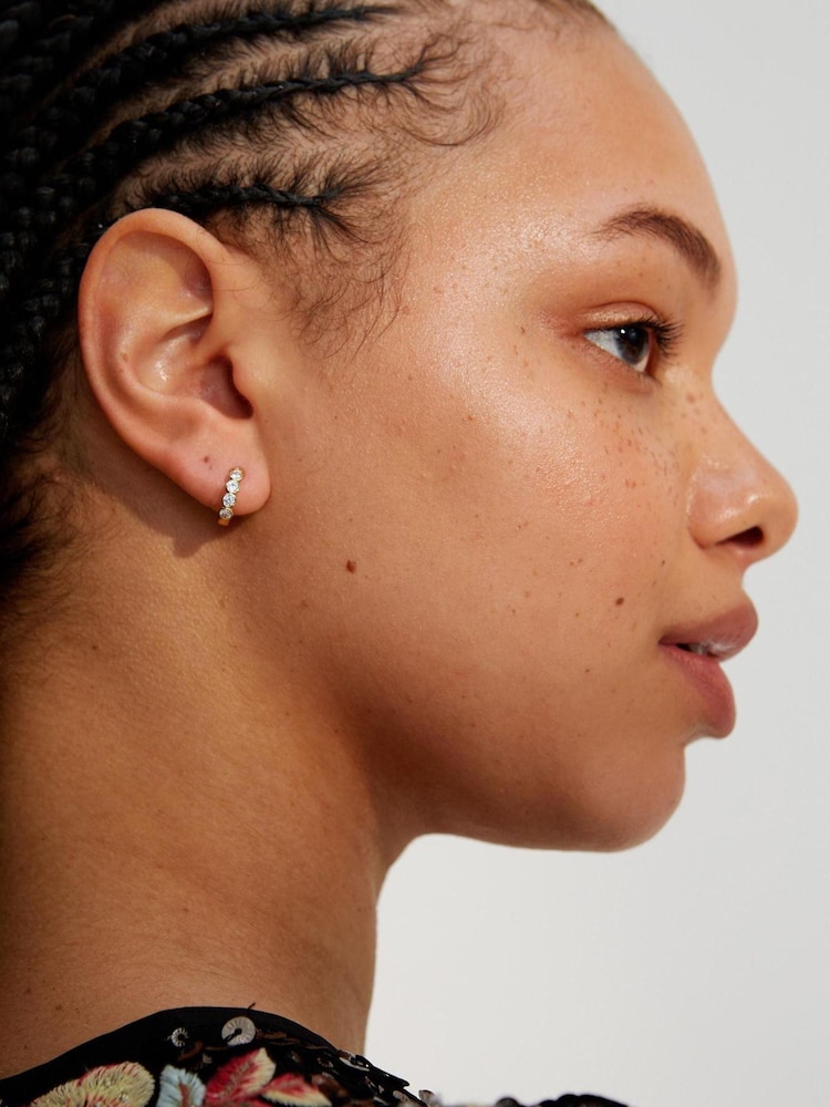 Oliver Bonas Gold Tone Skye Glass Stones Huggie Hoop Earrings - Image 5 of 5 Oliver Bonas Gold Tone Skye Glass Stones Huggie Hoop Earrings - Image 5 of 5