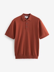 Rust Red Knitted Polo Shirt - Image 5 of 7