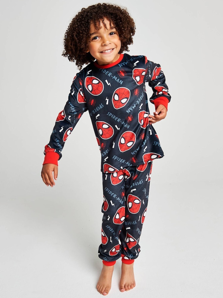 Brand Threads Black Spiderman Fleece Twosie Pyjamas Set - Image 2 of 10 Brand Threads Black Spiderman Fleece Twosie Pyjamas Set - Image 2 of 10