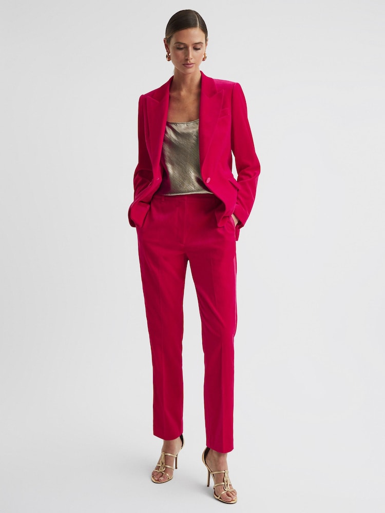 Reiss Pink Rosa Petite Velvet Tapered Suit Trousers - Image 1 of 7