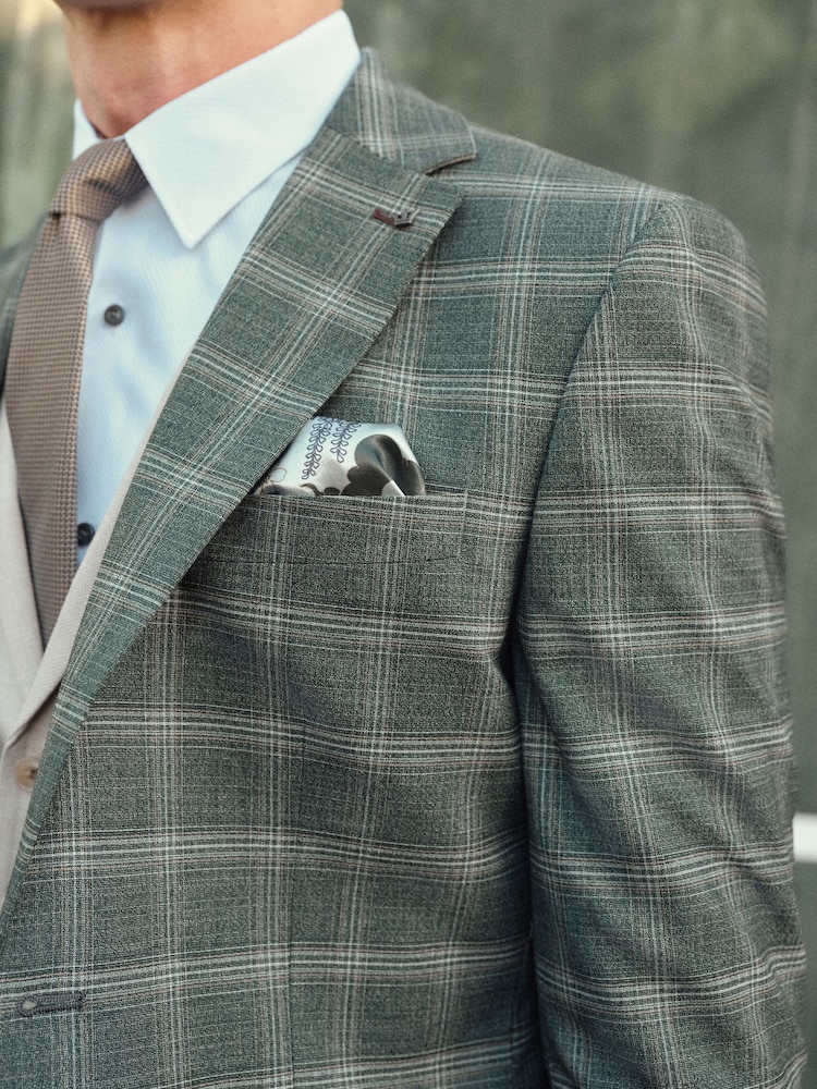 Green Slim Fit Trimmed Check Suit Jacket - Image 2 of 11