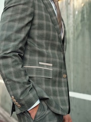 Green Slim Fit Trimmed Check Suit Jacket - Image 6 of 11