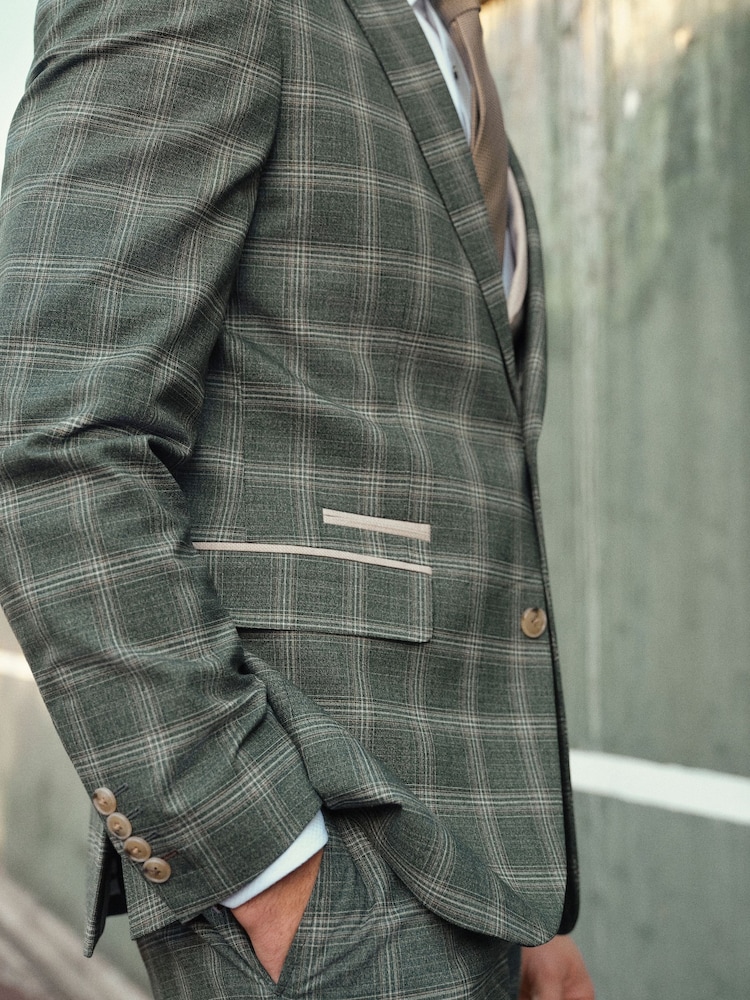 Vert - Slim Fit (Slim Fit) - Veste de costume à carreaux garnie - Image 6 of 11