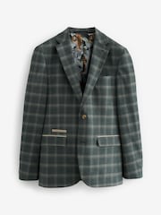 Green Slim Fit Trimmed Check Suit Jacket - Image 7 of 11