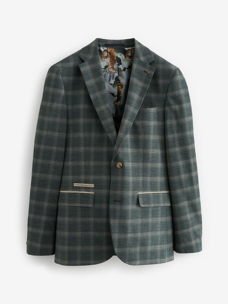 Vert - Slim Fit (Slim Fit) - Veste de costume à carreaux garnie - Image 7 of 11