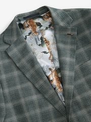 Green Slim Fit Trimmed Check Suit Jacket - Image 8 of 11