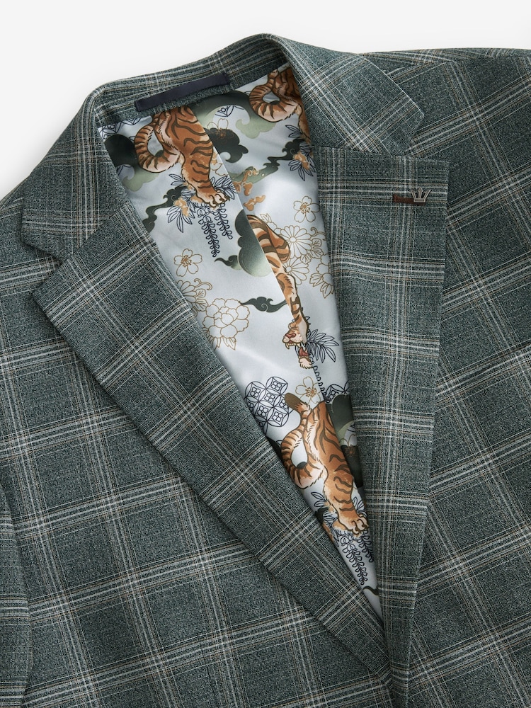 Vert - Slim Fit (Slim Fit) - Veste de costume à carreaux garnie - Image 8 of 11