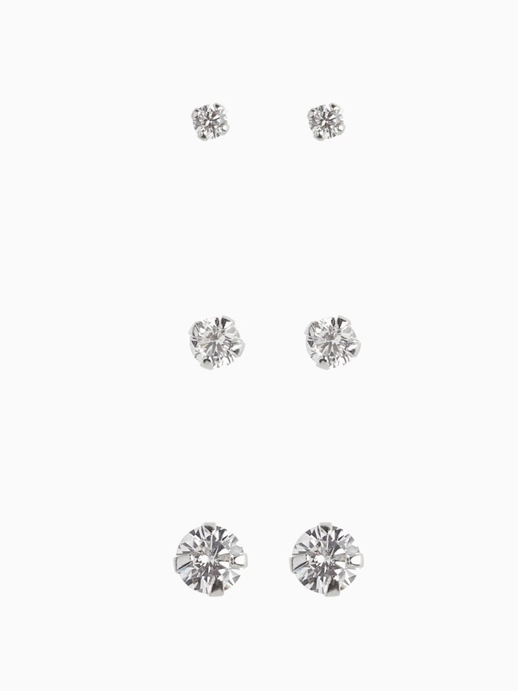 Sterling Silver Crystal Stud Earrings 3 Pack - Image 1 of 2
