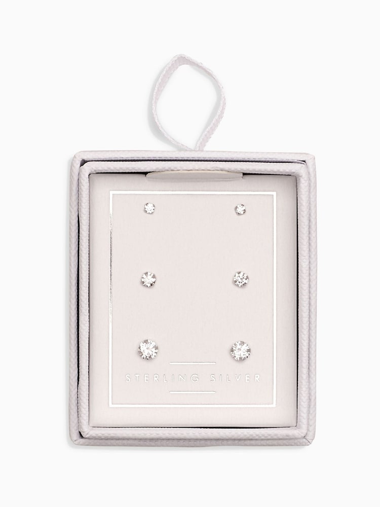 Sterling Silver Crystal Stud Earrings 3 Pack - Image 2 of 2