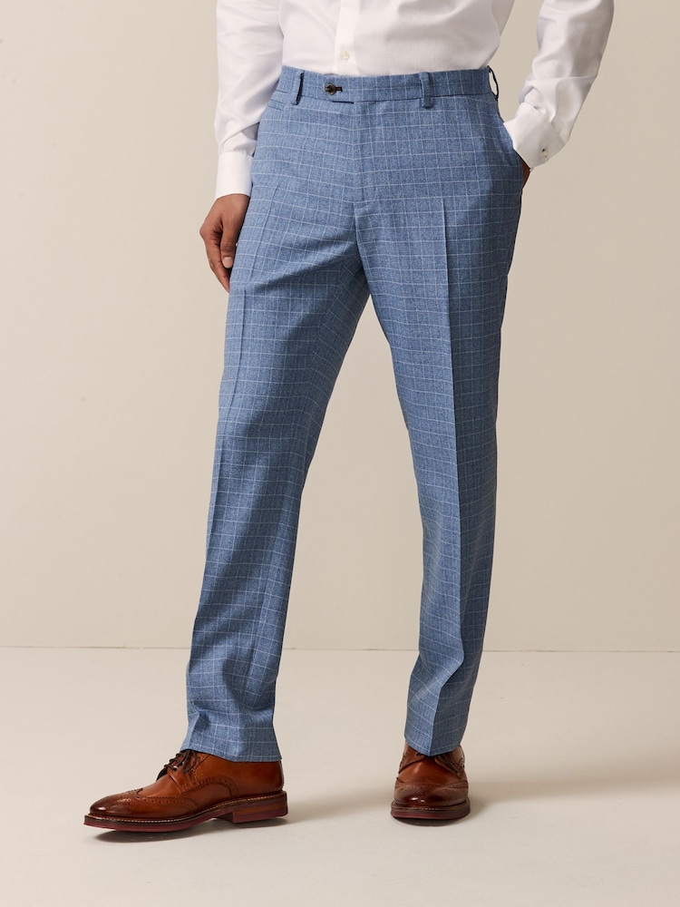Light Blue Tailored Fit Check Suit Trousers - Image 1 of 11