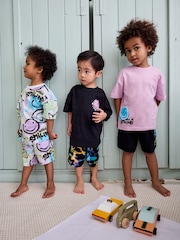Black/Purple/Blue Smile Short Sleeve 3 Pack Pyjama Set (9mths-12yrs) - Image 1 of 9