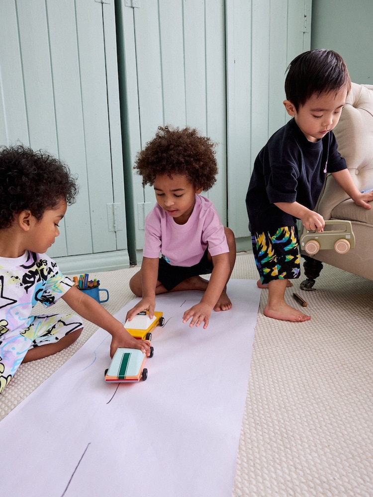 Black/Purple/Blue Smile Short Sleeve 3 Pack Pyjama Set (9mths-12yrs) - Image 2 of 9
