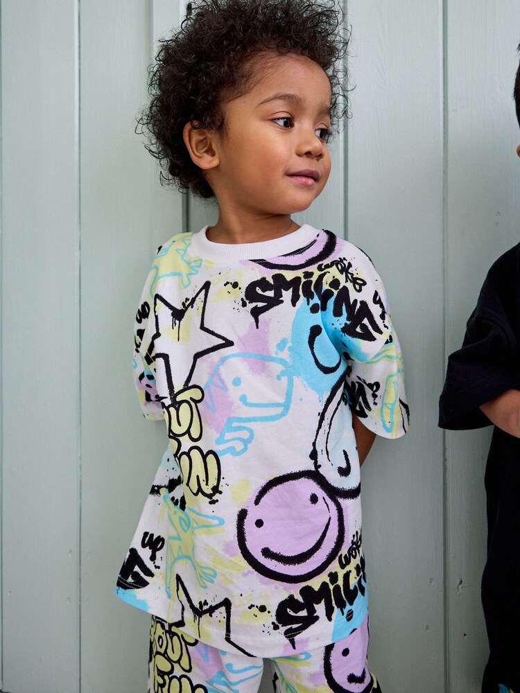Black/Purple/Blue Smile Short Sleeve 3 Pack Pyjama Set (9mths-12yrs) - Image 3 of 9