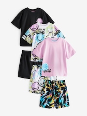 Black/Purple/Blue Smile Short Sleeve 3 Pack Pyjama Set (9mths-12yrs) - Image 5 of 9