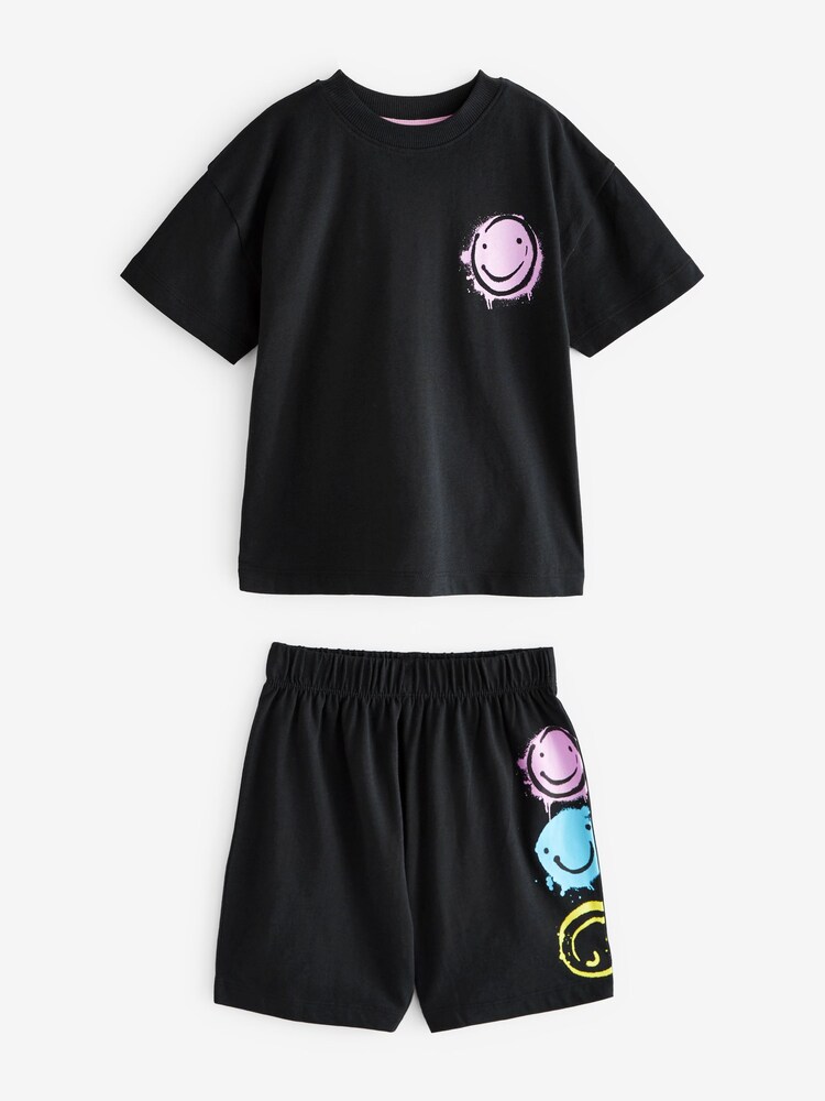 Black/Purple/Blue Smile Short Sleeve 3 Pack Pyjama Set (9mths-12yrs) - Image 6 of 9