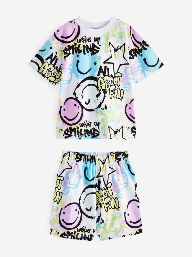 Black/Purple/Blue Smile Short Sleeve 3 Pack Pyjama Set (9mths-12yrs) - Image 7 of 9