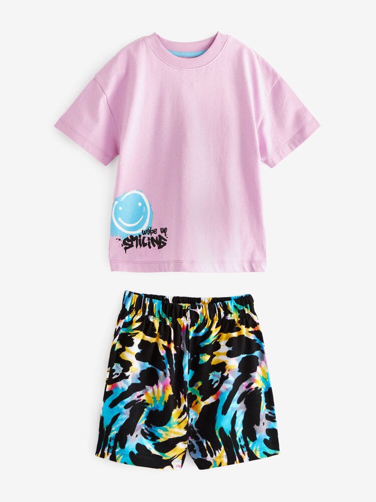Black/Purple/Blue Smile Short Sleeve 3 Pack Pyjama Set (9mths-12yrs) - Image 8 of 9