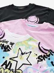 Black/Purple/Blue Smile Short Sleeve 3 Pack Pyjama Set (9mths-12yrs) - Image 9 of 9