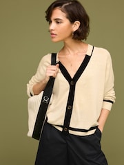 Neutral Brown Linen Button Up Cardigan - Image 1 of 7