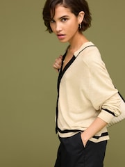 Neutral Brown Linen Button Up Cardigan - Image 3 of 7