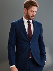 В синюю полоску - Зауженные - Signature Empire Mills 100% Wool Stripe Suit: Jacket - Image 1 of 11